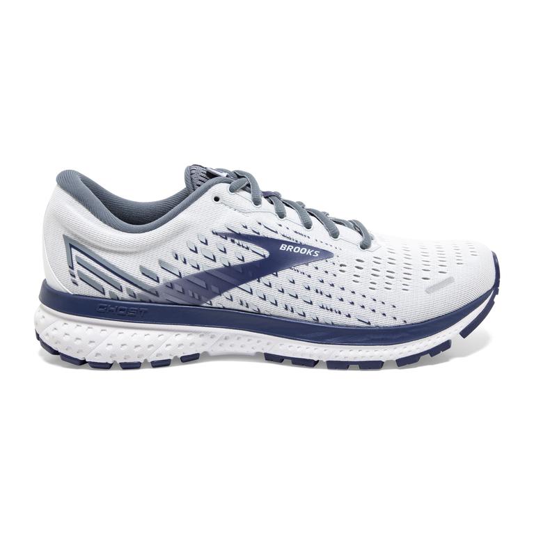 Brooks Ghost 13 Men's Road Running Shoes - White/Grey/Deep Cobalt (86350-NJMB)